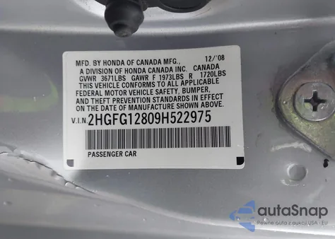 2009 Honda Civic Ex из США, поврежденный, VIN 2HGFG12809H522975